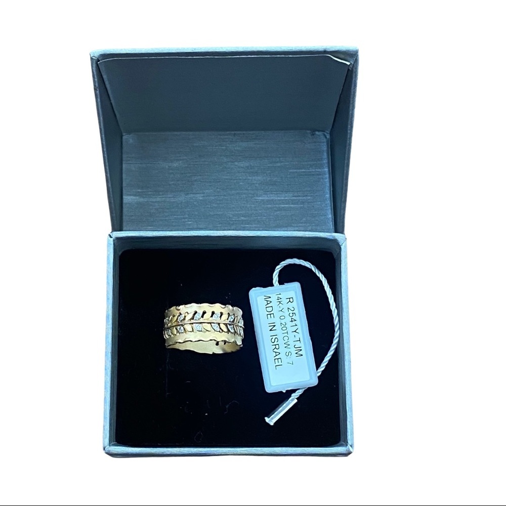 I Reiss  14k gold wide band with diamonds  ring New in box with tags Size 7 - Picture 4 of 5